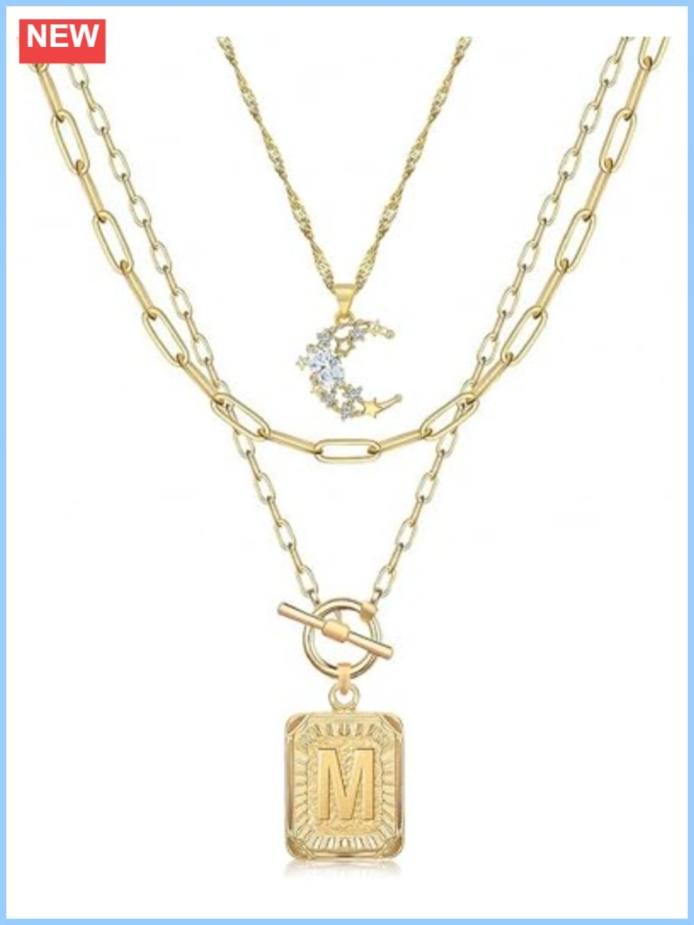 Layered Initial Necklace Set for Women 14K Gold Plated Brass Pendant Chain